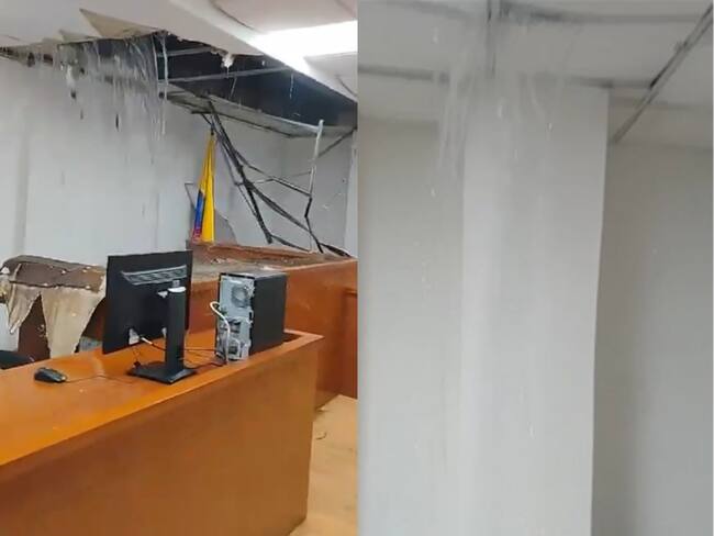 Colapsó techo de una de las salas de audiencias de juzgados de Paloquemao por lluvias. Foto: Suministrada.