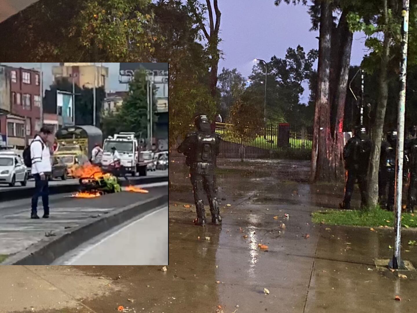 Quemaron una moto de la policía en protesta entre jóvenes y el ESMAD / FOTO: W Radio.