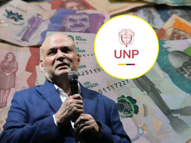 Salvatore Mencuso, logo UNP y dinero. Fotos: (Colprensa - Lina Gasca) / X @UNPColombia / Getty Images