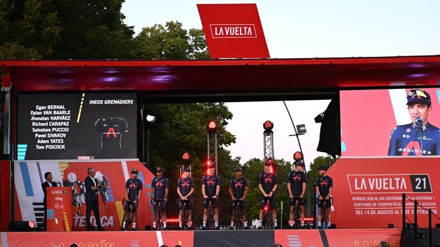 Presentación el La Vuelta del Ineos Grenadiers, equipo del colombiano Egan Bernal. Foto: Getty Images
