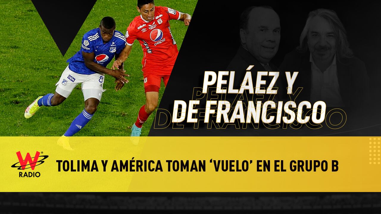 Felipe Román y Mauricio Gómez disputan un balón en el partido entre Millonarios y América