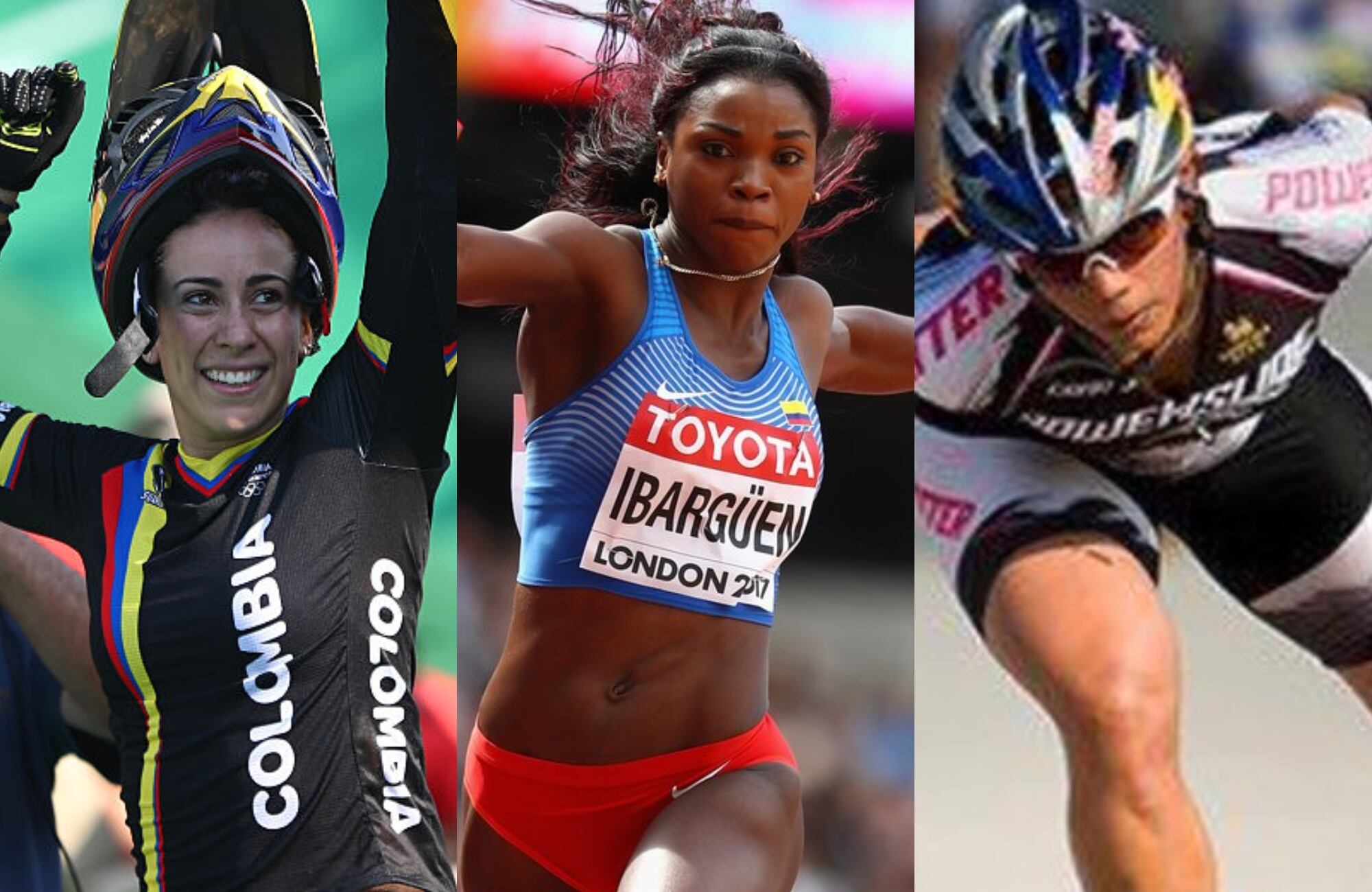 Mariana Pajón, Catherine Ibargüen y la ‘Chechi’ Baena: Fotos: Getty Images, Colprensa y Twitter oficial de 'Chechi' Baena.