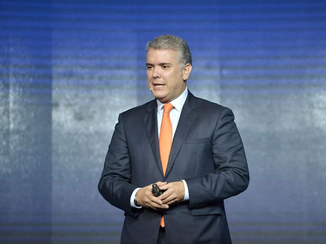 BOGOTA, COLOMBIA - MAY 13: Ivan Duque President of Colombia delivers the keynote address during the opening session at Grand Hyatt Bogota on May 13, 2019 in Bogota, Colombia. (Photo by Gabriel Aponte/Getty Images for Concordia Summit)