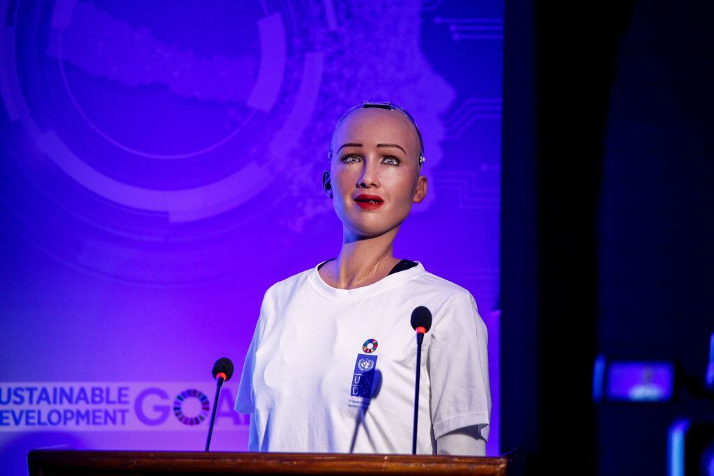 Robot humanoide Sophia. (Photo by Sunil Pradhan/Anadolu Agency/Getty Images)