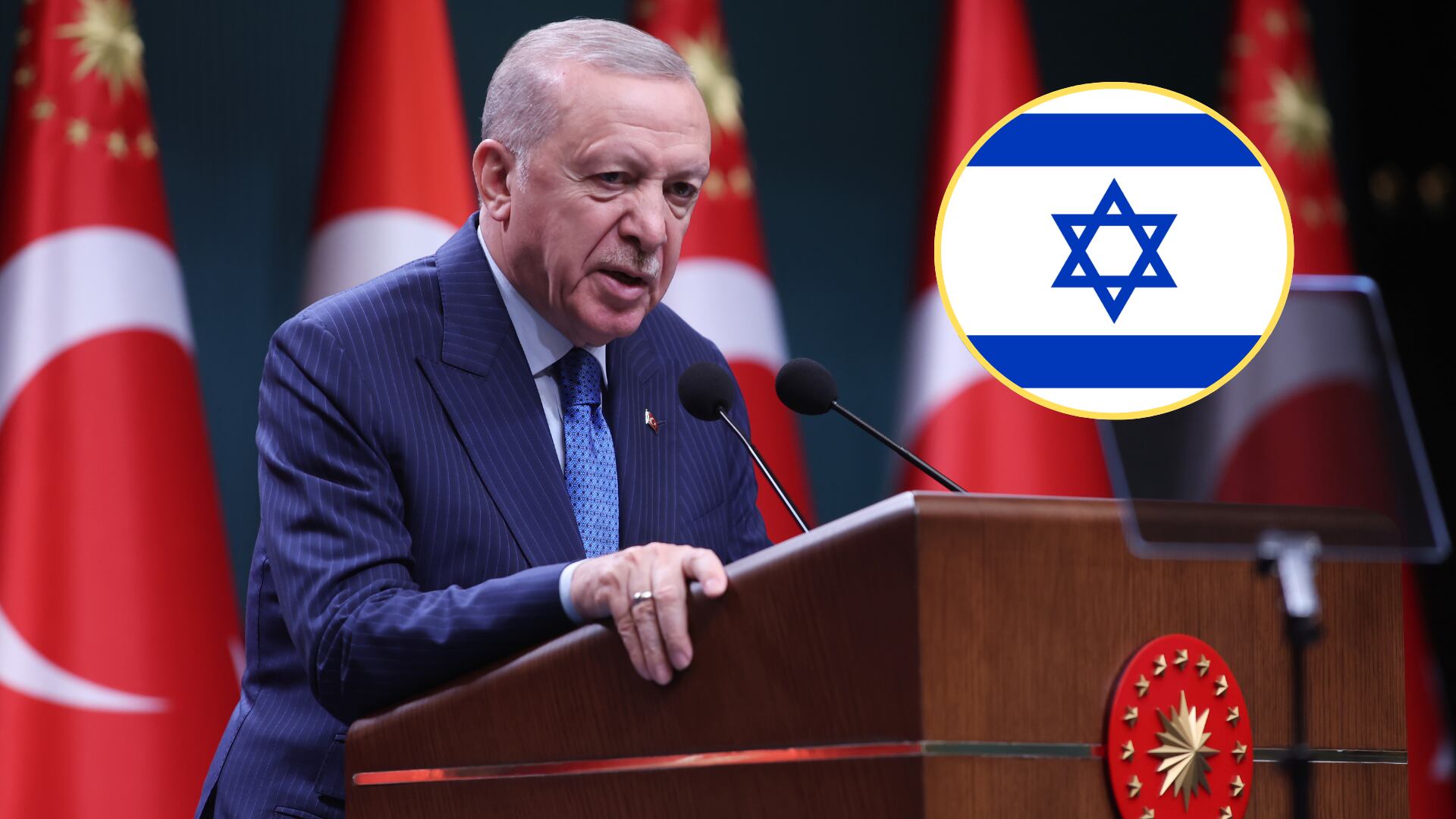 Presidente turco e Israel. Foto: Yavuz Ozden- dia images via Getty Images/ Foto de stock, Getty Images.