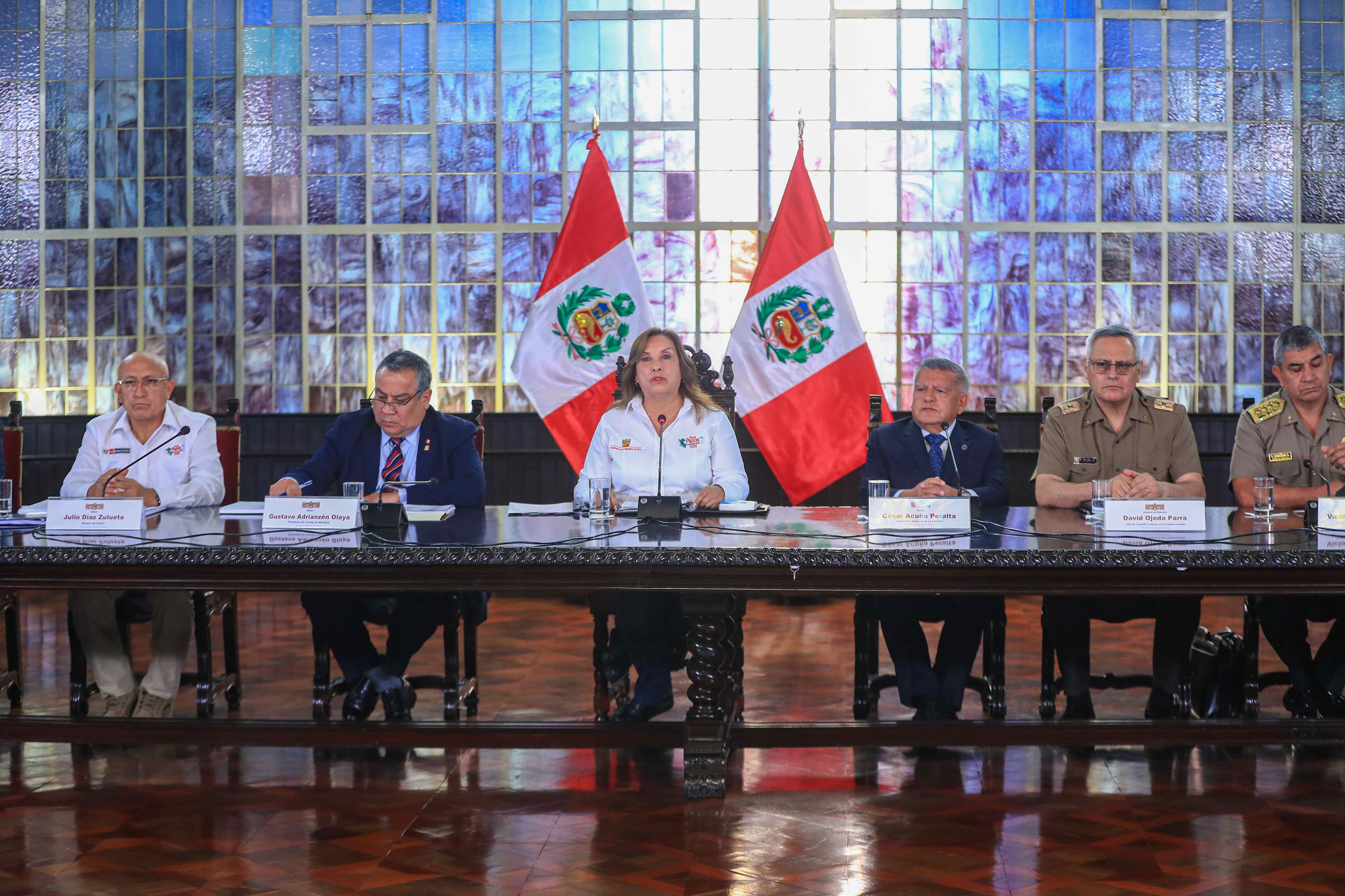 Mandataria peruana, Dina Boluarte, desde el Palacio de Gobierno. FOTO: EFE/ Presidencia de Perú.