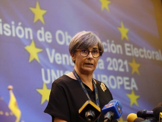 23 November 2021, Venezuela, Caracas: Isabel Santos, Chairwoman of the European Union Election Observation Mission to Venezuela, speaks during a press conference after the regional elections in Venezuela. Photo: Jesus Vargas/dpa (Photo by Jesus Vargas/picture alliance via Getty Images)