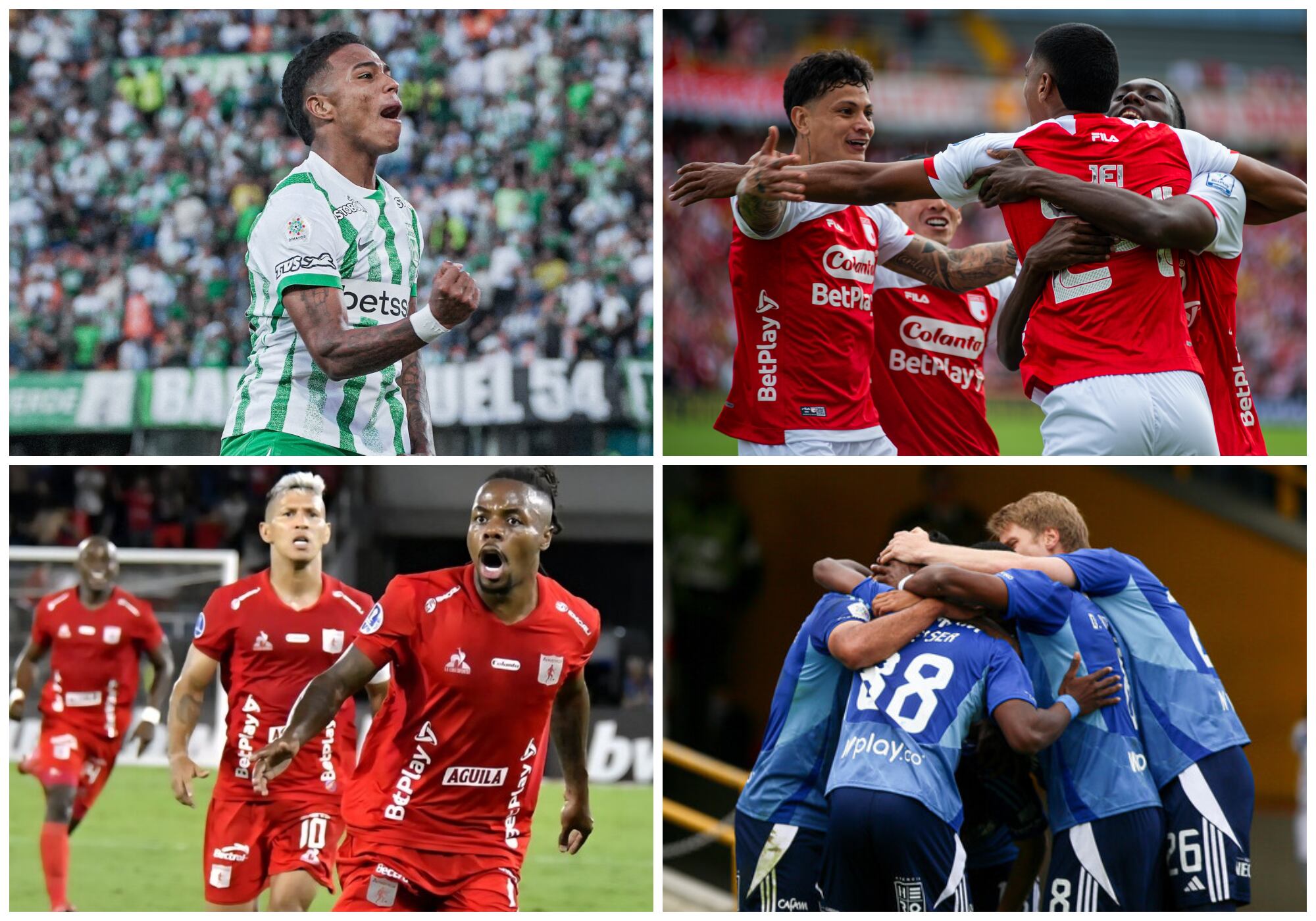 Atlético Nacional, Santa Fe, América y Millonarios son los favoritos para ganar la Copa BetPlay. Foto: Nacional/ Colprensa/ EFE/ AFP.