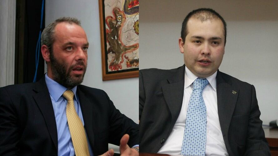 Alessandro Corridori y Álvaro Camaro llegaron sin abogados a la audiencia que se adelanta por el desfalco al Fondo Premium. Foto: Colprensa