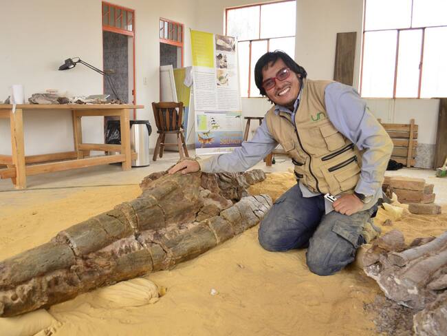 El arqueólogo boyacense Cristian Benavidez realizó el estudio del reptil marino encontrado en Sutamarchán / Foto: Cortesía