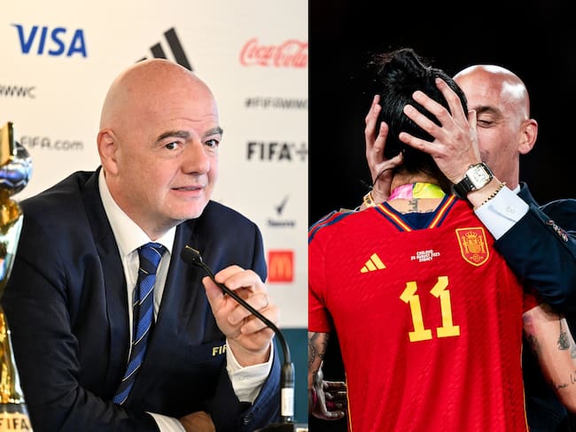 Gianni Infantino y beso entre Luis Rubiales y Jennifer Hermoso | Fotos. GettyImages