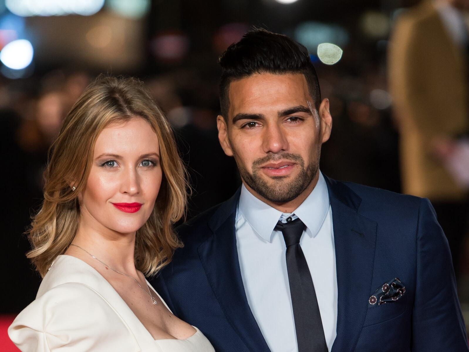 LONDON, ENGLAND - NOVEMBER 09:  Radamel Falcao (R) and wife Lorelei Taron  attend the World Premiere of "Ronaldo" at Vue West End on November 9, 2015 in London, England.  (Photo by Ian Gavan/Getty Images)