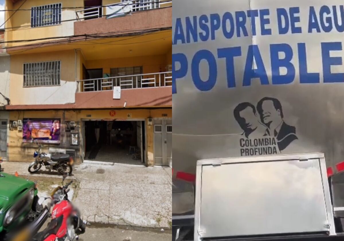 Fachada de la empresa y los rostros de Olmedo López y Gustavo Petro en carrotanques | Fotos: Suministradas