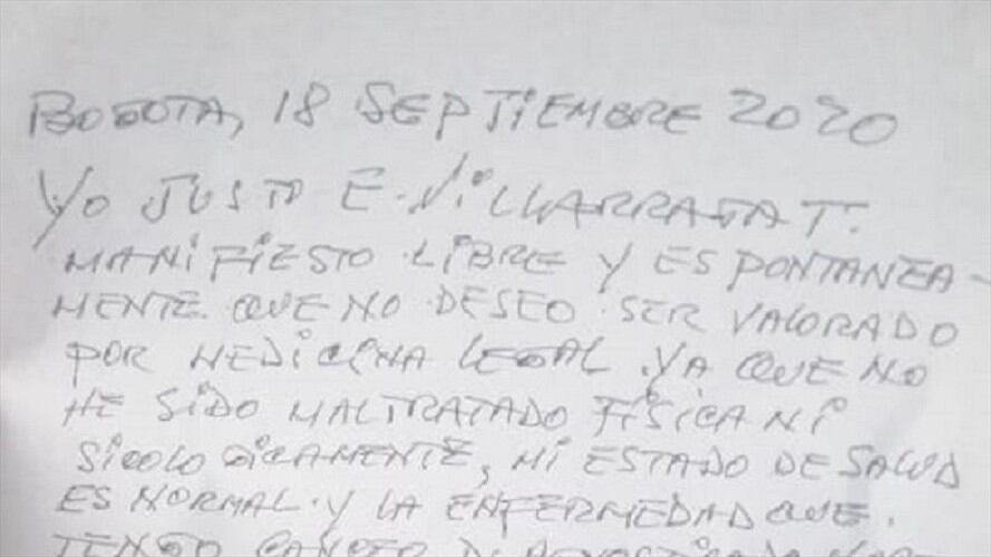 Se conoció una carta en la que Villarraga se niega a practicarse un examen de Medicina Legal. Foto: Cortesía