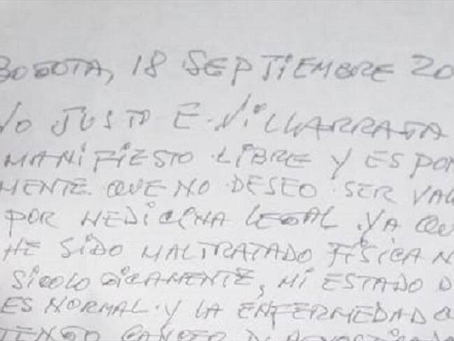 Se conoció una carta en la que Villarraga se niega a practicarse un examen de Medicina Legal. Foto: Cortesía