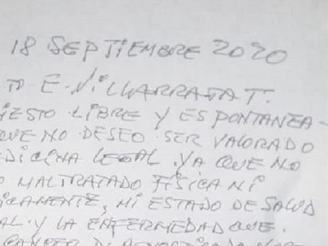 Se conoció una carta en la que Villarraga se niega a practicarse un examen de Medicina Legal. Foto: Cortesía