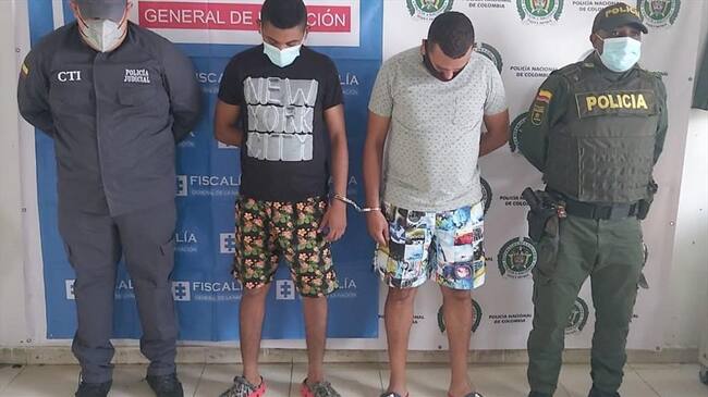 Asegurados presuntos responsables de hurto a una pareja en Cereté, Córdoba. Foto: prensa Fiscalía.