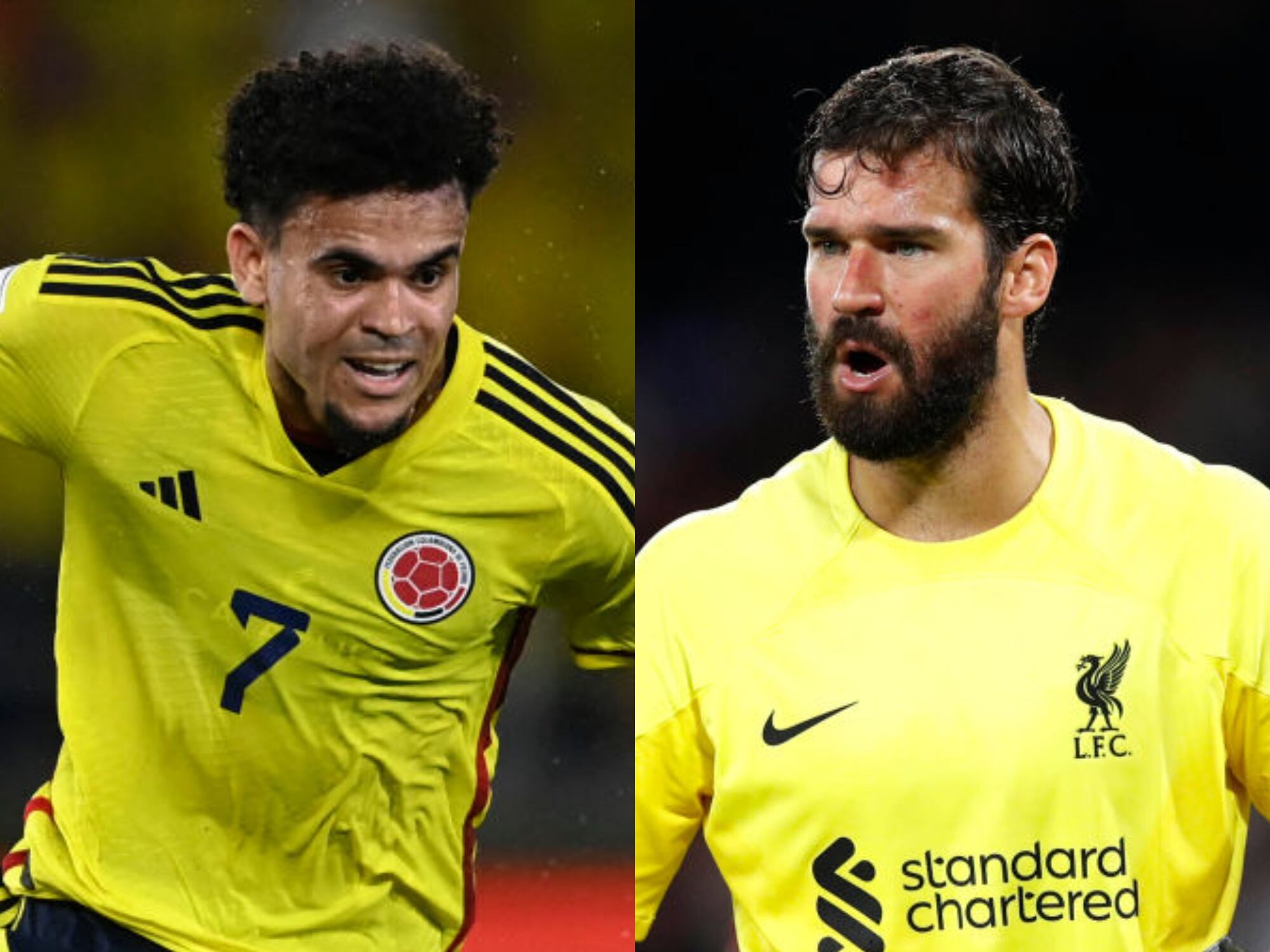 Luis Díaz y Alisson Becker. Foto: (Photo by JUAN BARRETO/AFP via Getty Images) / Getty Images