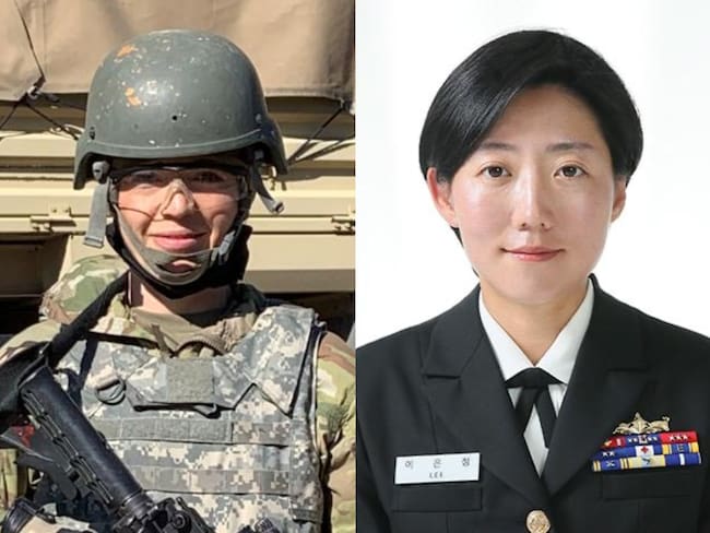 Maribel González Arteaga, oficial de la Armada de Estados Unidos, y la capitana Eunjung Lee, de la Armada de Corea del Sur. Fotos: suministradas.