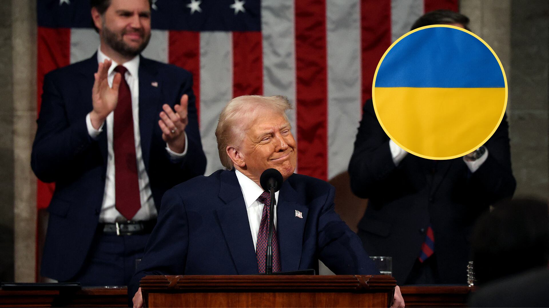 Donald Trump y bandera de Ucrania FOTO: WIN MCNAMEE/POOL/AFP via Getty Images/ Getty Images.