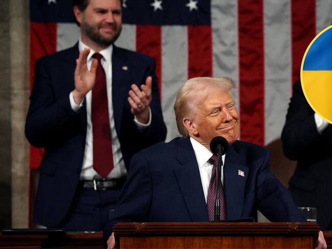 Donald Trump y bandera de Ucrania FOTO: WIN MCNAMEE/POOL/AFP via Getty Images/ Getty Images.
