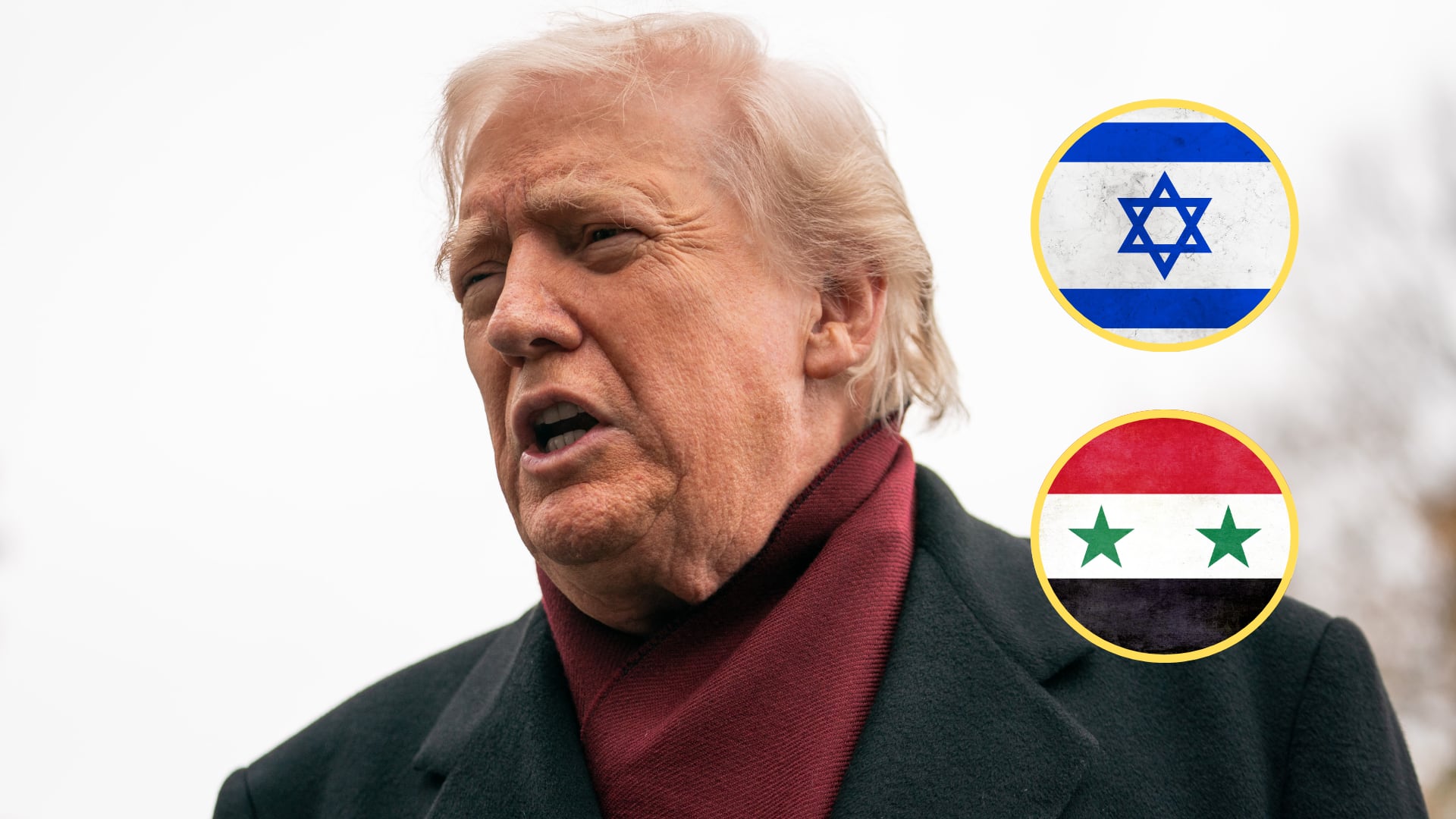 Presidente de Estados Unidos, Donald Trump, bandera de Siria e Israel. Foto:  Allison Robbert/For The Washington Post via Getty Images/ Getty Images