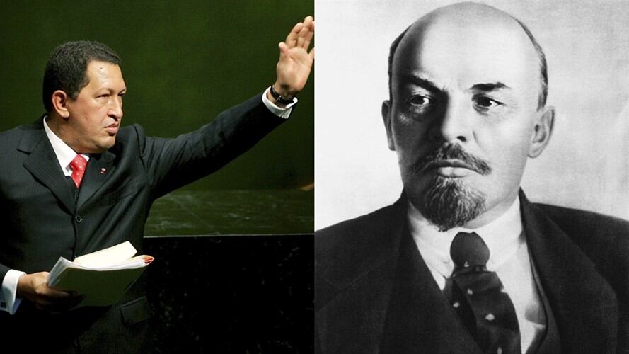 Hugo Chávez y Lenin. Foto: Getty Images / Polémica por presencia de cuadros de Chávez y Lenin en reunión del Pacto Histórico