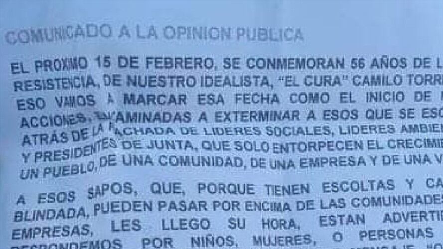 Panfleto Santander . Foto: Policía Magdalena Medio.