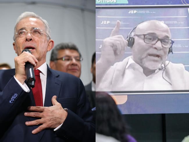 Expresidente Álvaro Uribe y exjefe paramilitar Salvatore Mancuso. Foto: Colprensa/JEP