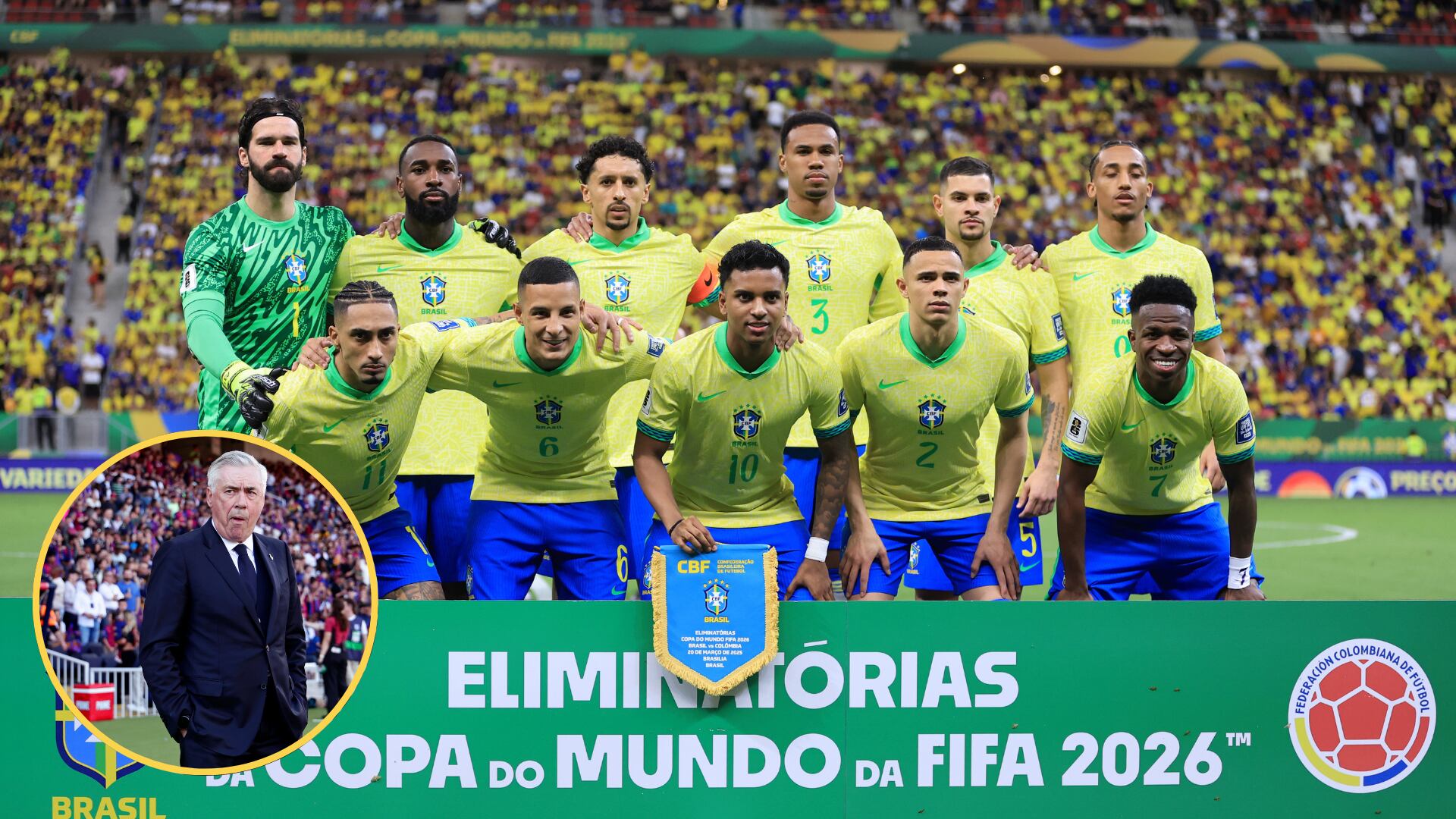 Selección de Brasil. Foto: Buda Mendes/Getty Images. - Carlo Ancelotti. Foto: Maria Gracia Jimenez/Soccrates/Getty Images.