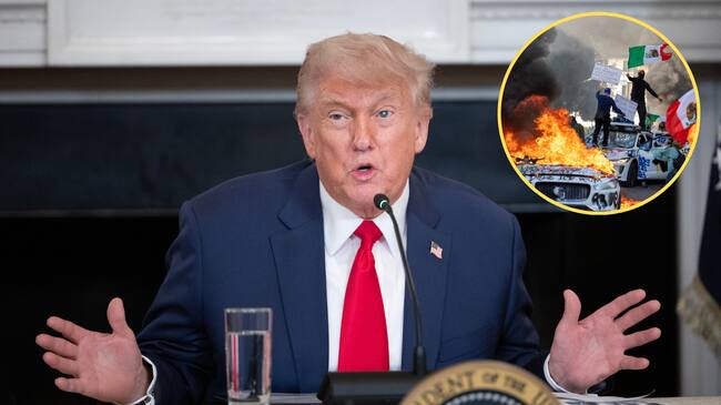 Donald Trump. Foto: Tom Brenner For The Washington Post via Getty Images - Manifestaciones en Los Ángeles. Foto: RINGO CHIU/AFP via Getty Images.