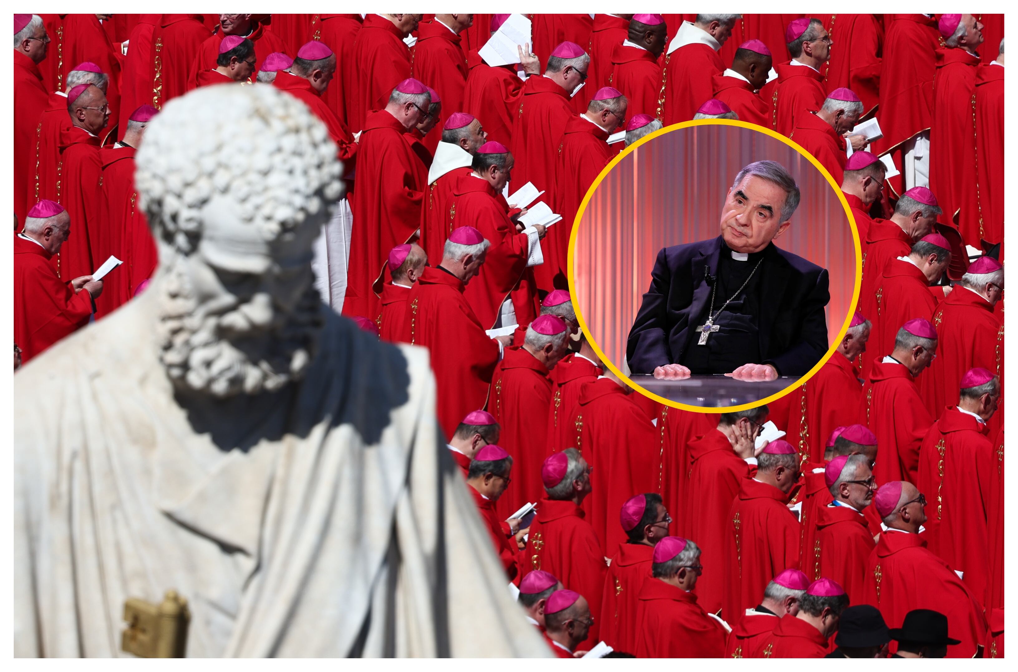 Referencia de cónclave y Angelo Becciu. Foto: Massimo Di Vita/Archivio Massimo Di Vita/Mondadori Portfolio via Getty Images.