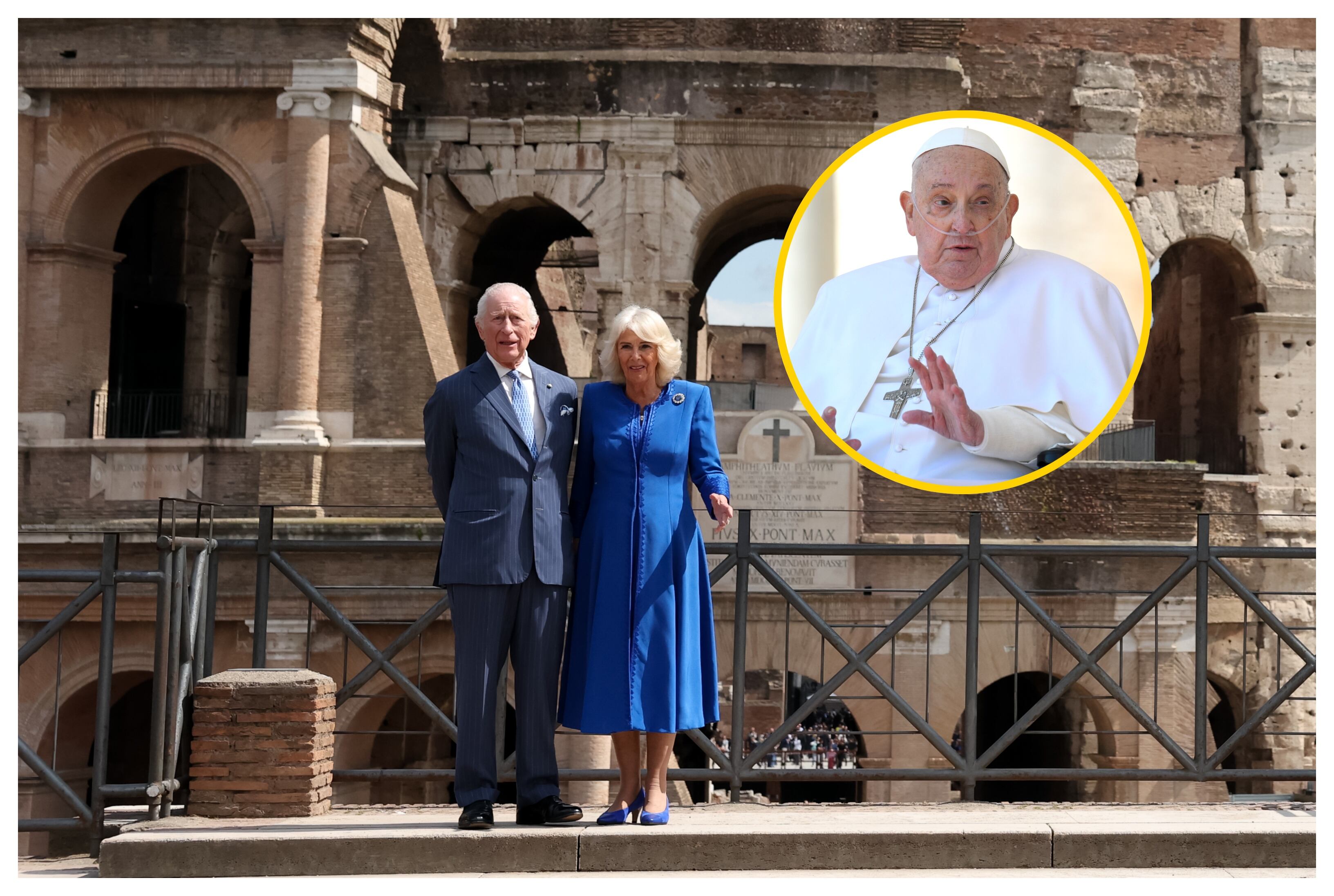 Rey Carlos III, reina Camila y Papa Francisco. Foto: Phil Noble - Pool/Getty Images.