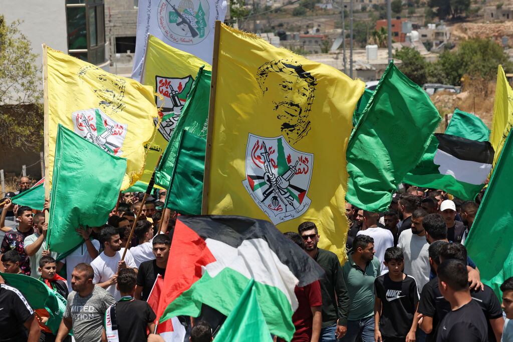 Banderas de Ramallah. (Photo by AHMAD GHARABLI / AFP) (Photo by AHMAD GHARABLI/AFP via Getty Images)