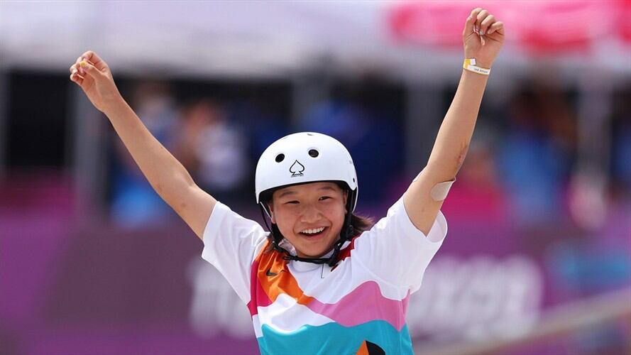 Momiji Nishiya, ganadora del oro olímpico de skate en Tokio 2020. Foto: Patrick Smith/Getty Images