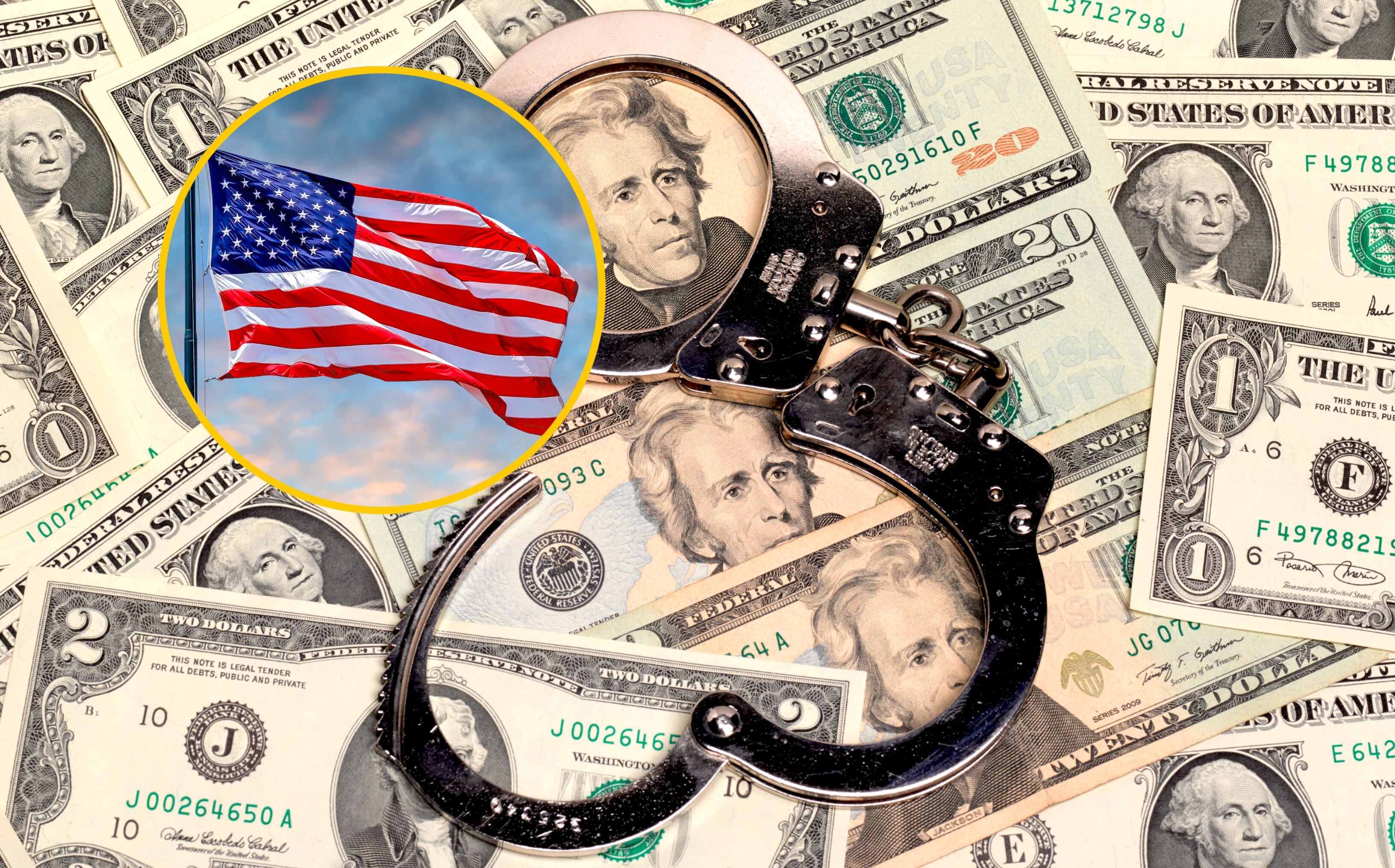 Referencia de lavado de dinero y bandera de EE.UU. Foto: Peter Dazeley y Roberto Machado Noa vía Getty Images. 