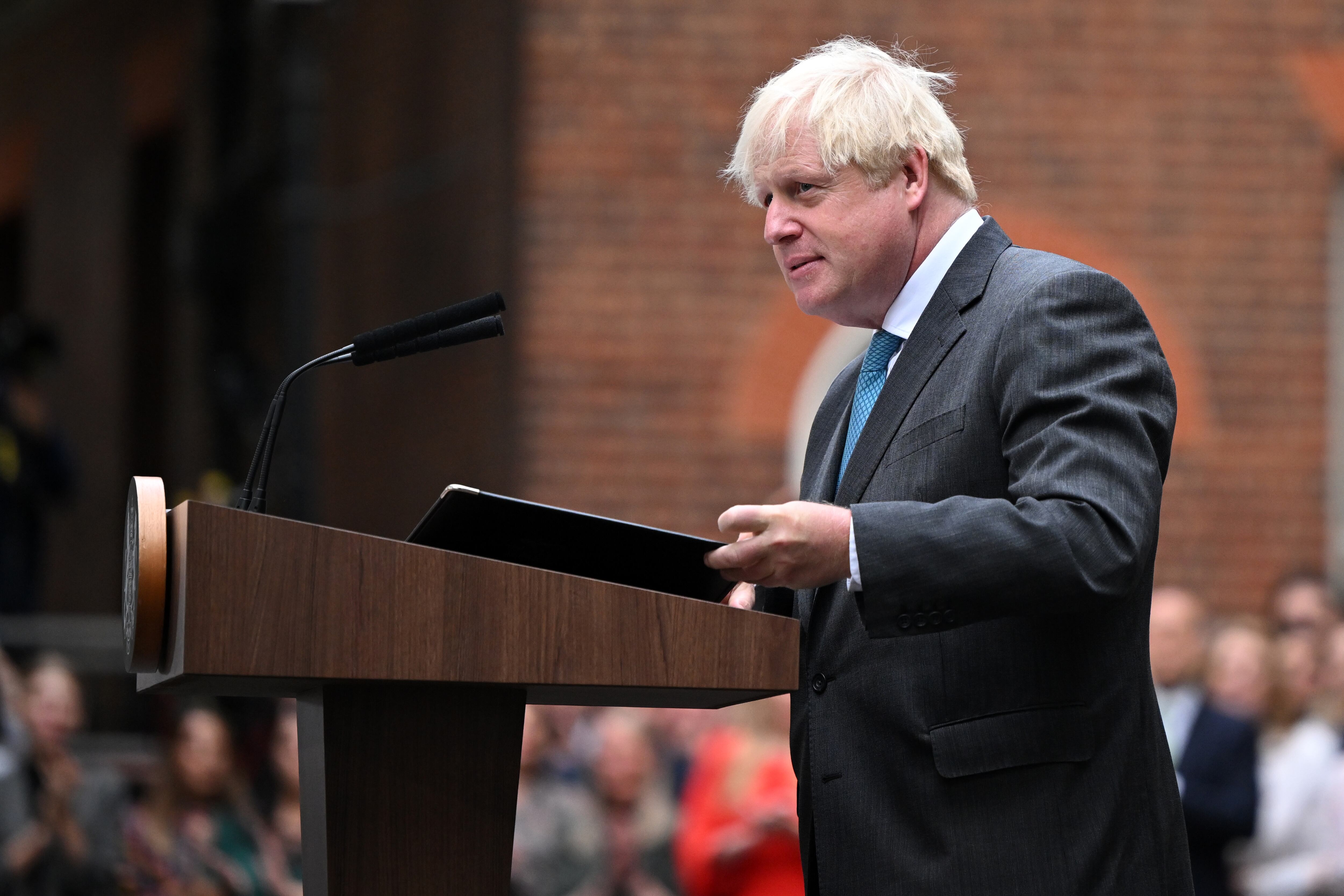 Boris Johnson en su discurso de despedida. (Photo by Justin Tallis - Pool/Getty Images)