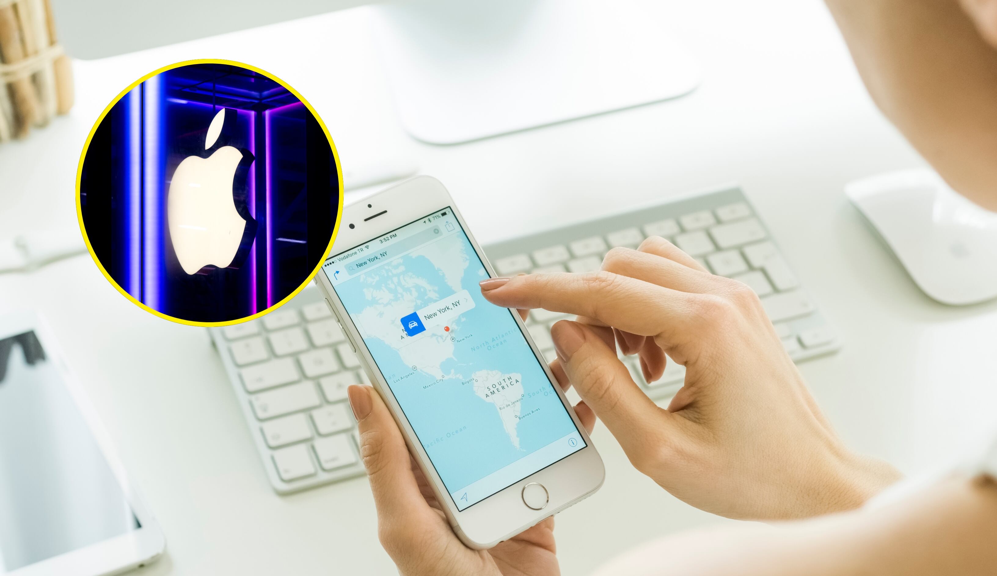 Referencia de buscar dispositivo y logo de Apple. Foto: Getty Images. 