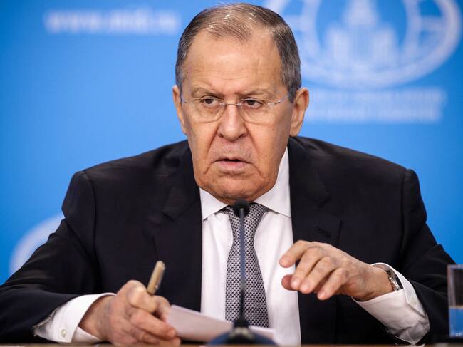 Russian Foreign Minister Sergei Lavrov gives an annual press conference on Russian diplomacy in 2021, in Moscow on January 14, 2022. (Photo by Dimitar DILKOFF / AFP) (Photo by DIMITAR DILKOFF/AFP via Getty Images)