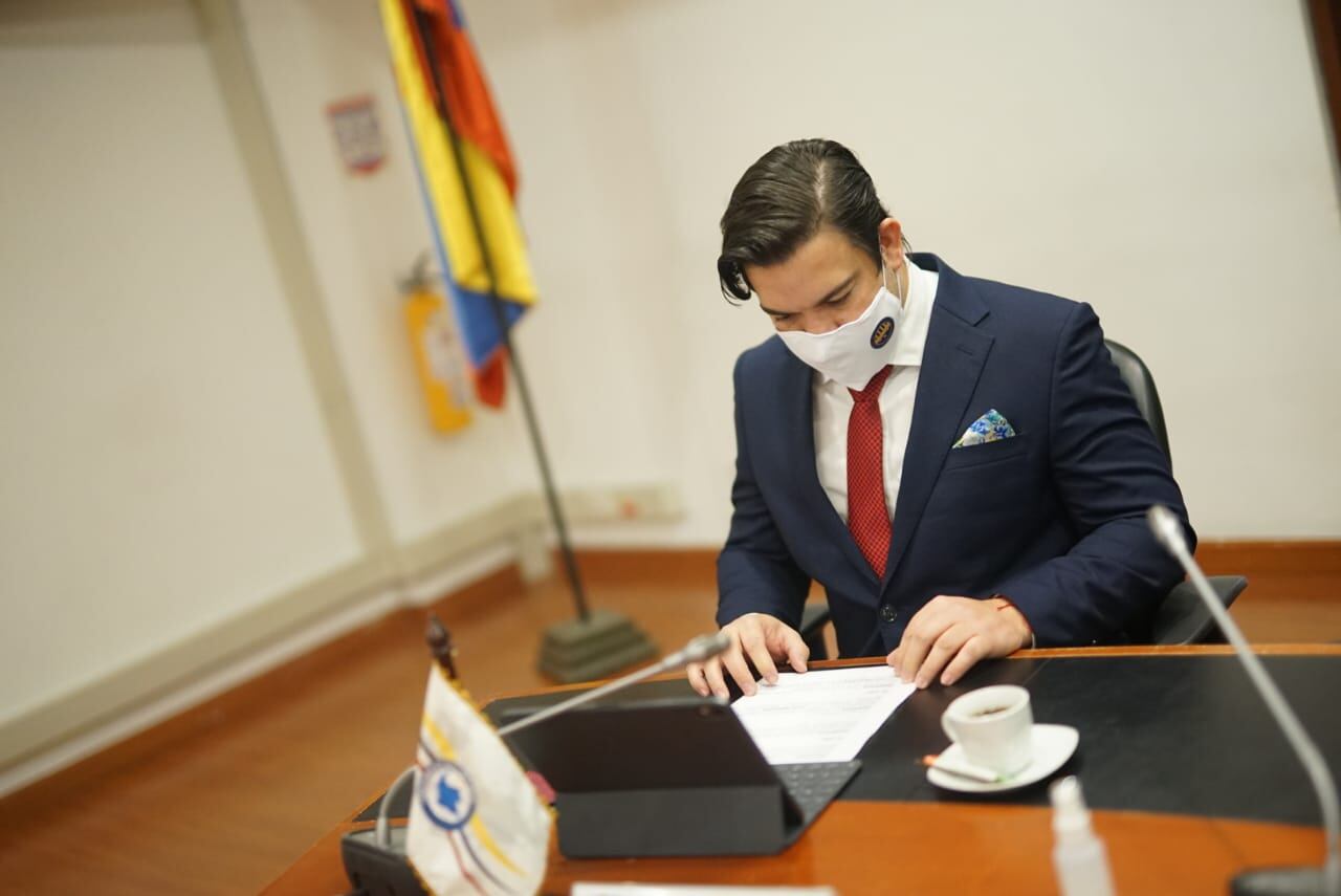 Bogotá. Julio 22 de 2020. Instalación Comisión Segunda de Cámara de Representantes. En la foto: Juan David Vélez - Presidente Comisión Segunda (Colprensa - Cámara de Representantes)