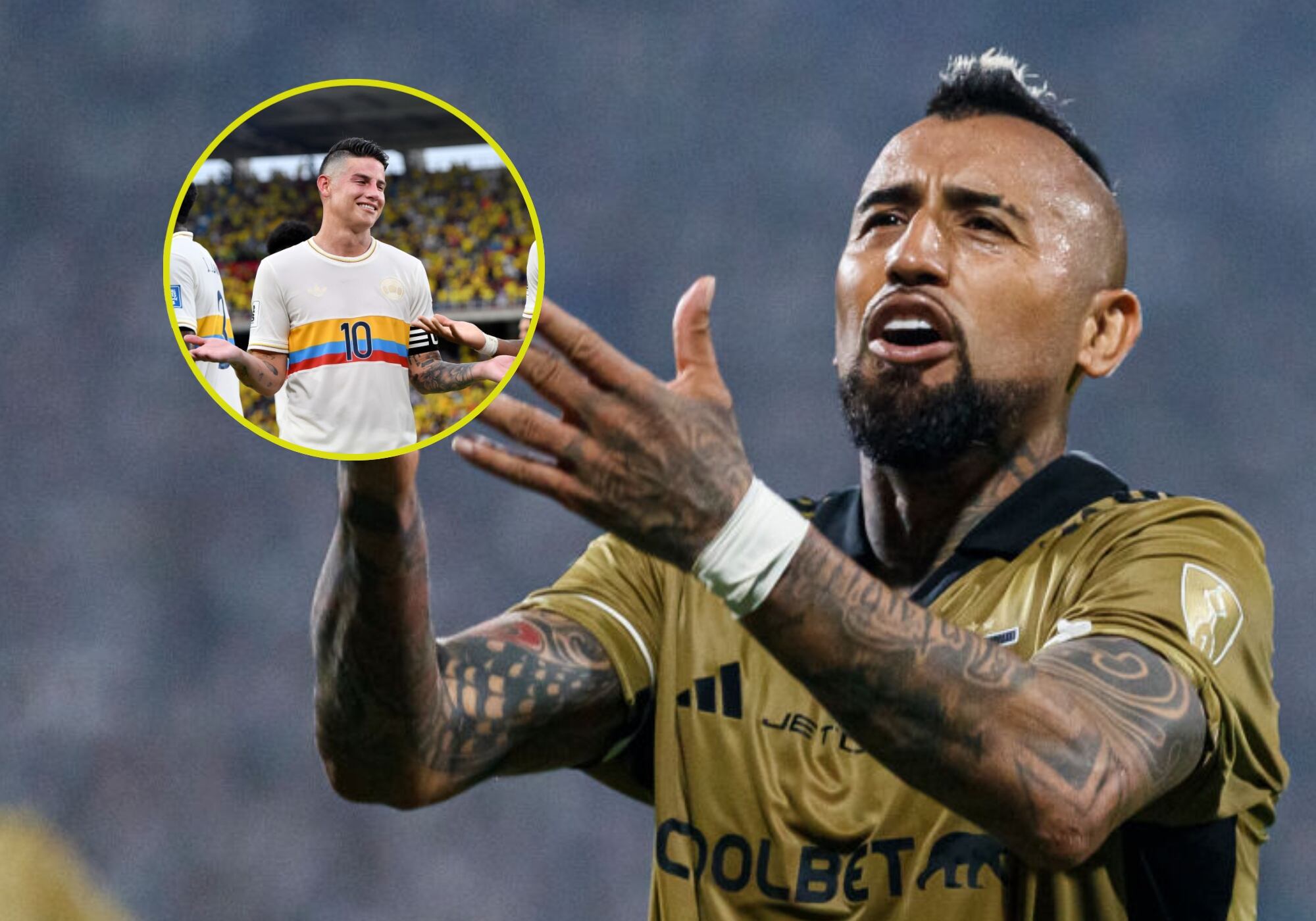 Arturo Vidal y James Rodríguez. Foto: (Photo by Martín Fonseca/Eurasia Sport Images/Getty Images) / (Photo by Gabriel Aponte/Getty Images)