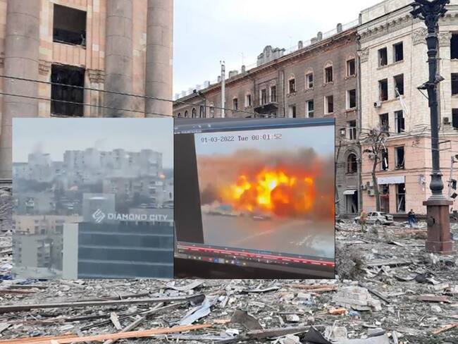 Video: Momento exacto en que un misil ruso impacta un edificio administrativo en Járkov, Ucrania