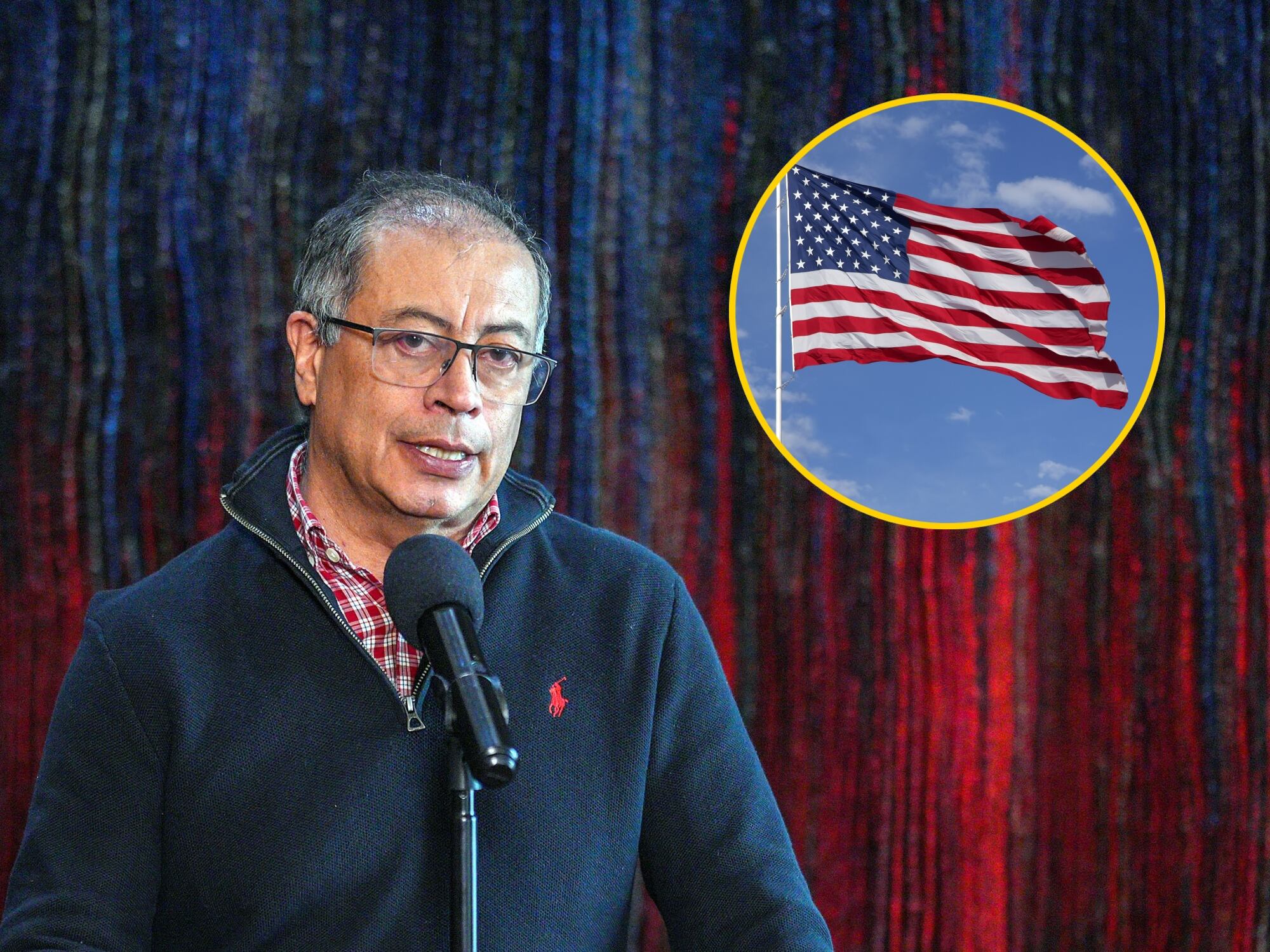 Gustavo Petro y bandera de Estados Unidos. Fotos: Suministrada y Getty Images.