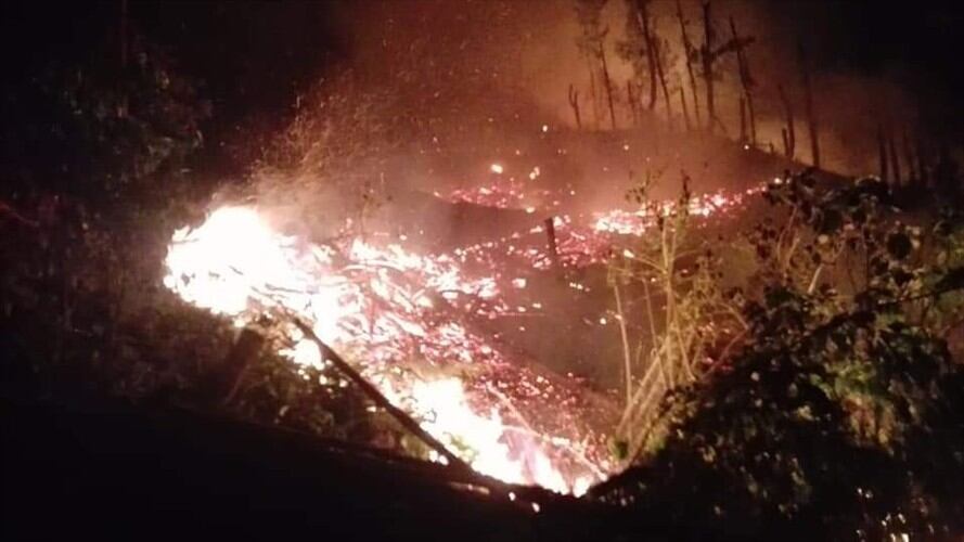 El incendio de cobertura vegetal está siendo atendido por 60 personas, entre trabajadores de la finca afectada y personal de bomberos del municipio. Foto: Adrián Rodríguez