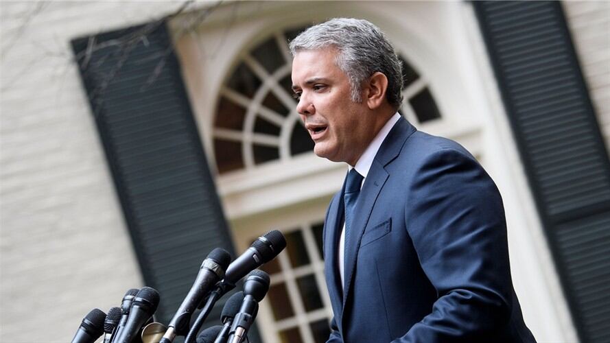El presidente Iván Duque se reunió este jueves con más de 200 empresarios en la Cámara de Comercio de Estados Unidos. Foto: Getty Images
