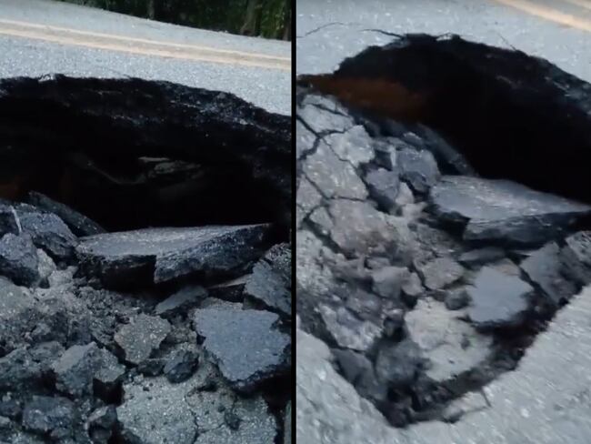 Cierre total en la vía Bucaramanga - Bogotá por pérdida de la banca. Fotos: Suministradas. 