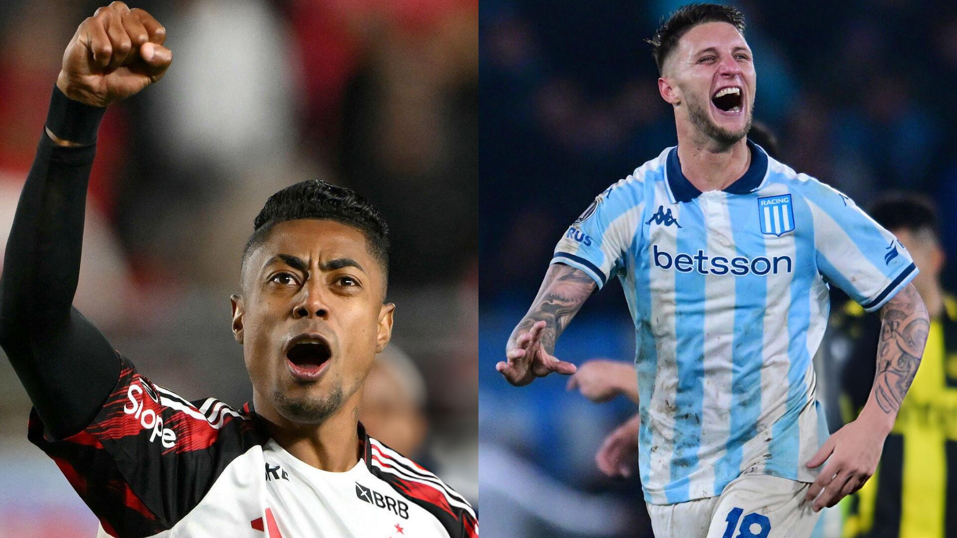 Bruno Henrique de Flamengo y Franco Pardo de Racing. FOTOS: Luis Robayo y Marco Endelli/Getty Images