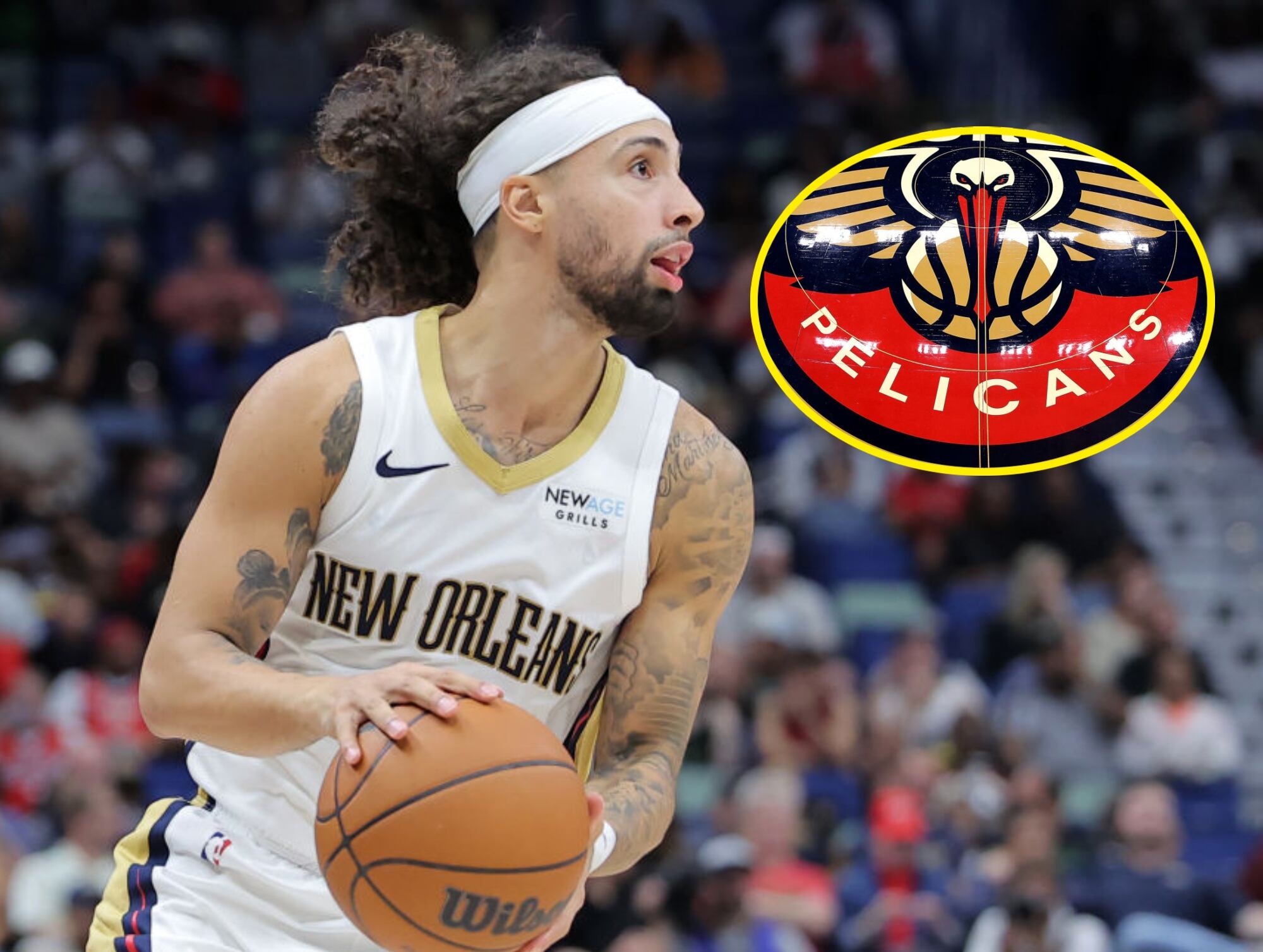 José Alvarado. I Foto: Jonathan Bachman/Getty Images. Logo de New Orleans Pelicans. I Foto: Getty Images.