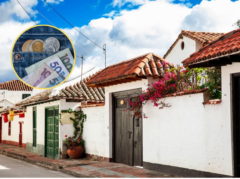 Pueblo de Boyacá en un día soleado / Bolsillo con dinero colombiano (Getty Images)