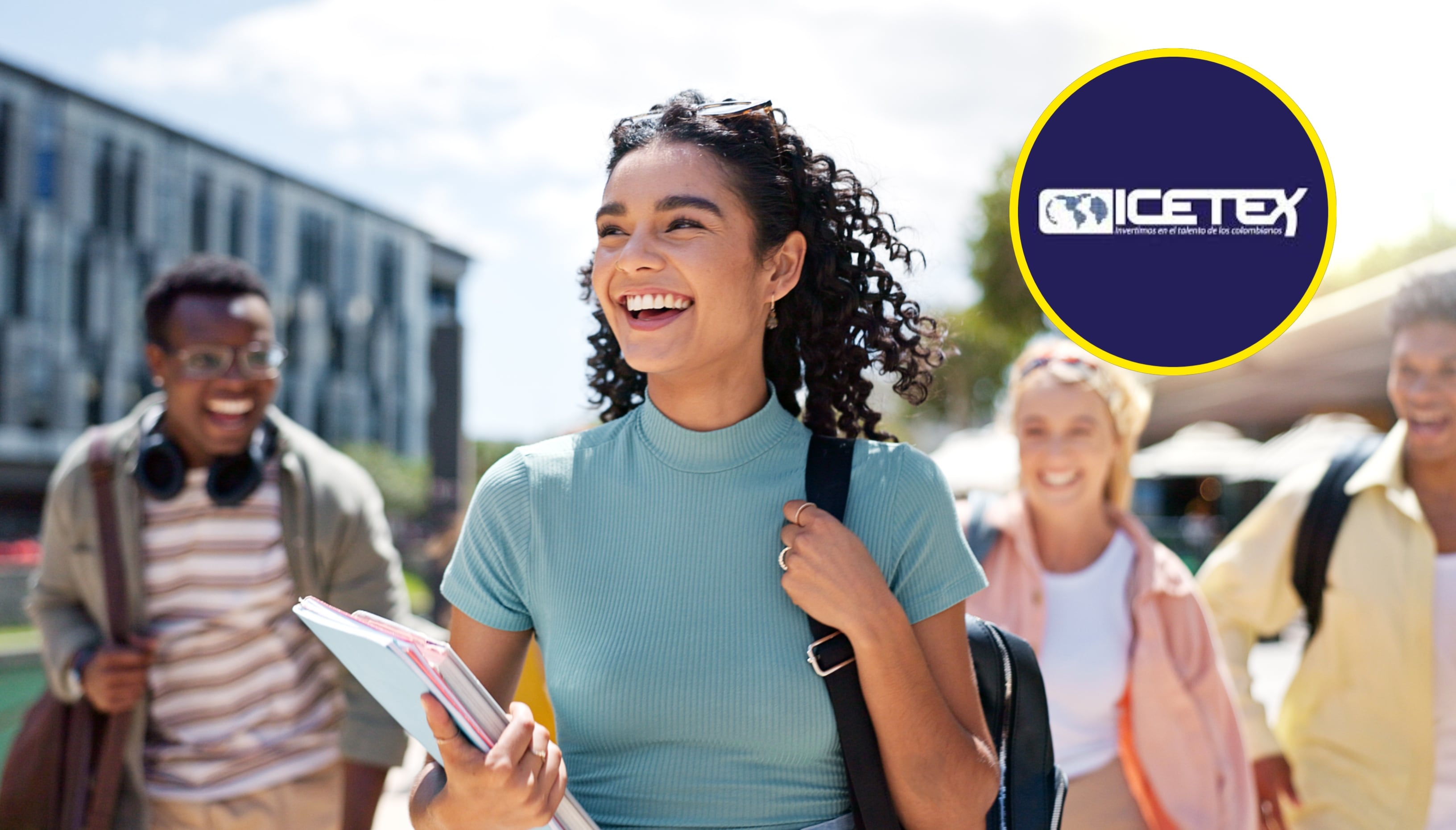 Referencia de estudiantes y logo de Icetex. Foto: Getty Images y página web Icetex. 